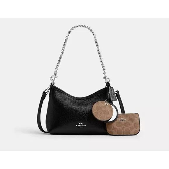 Coach Laurel Small Shoulder Bag Mirror Charm And Pouch CBI06 Black/Tan - Picture 1 of 8